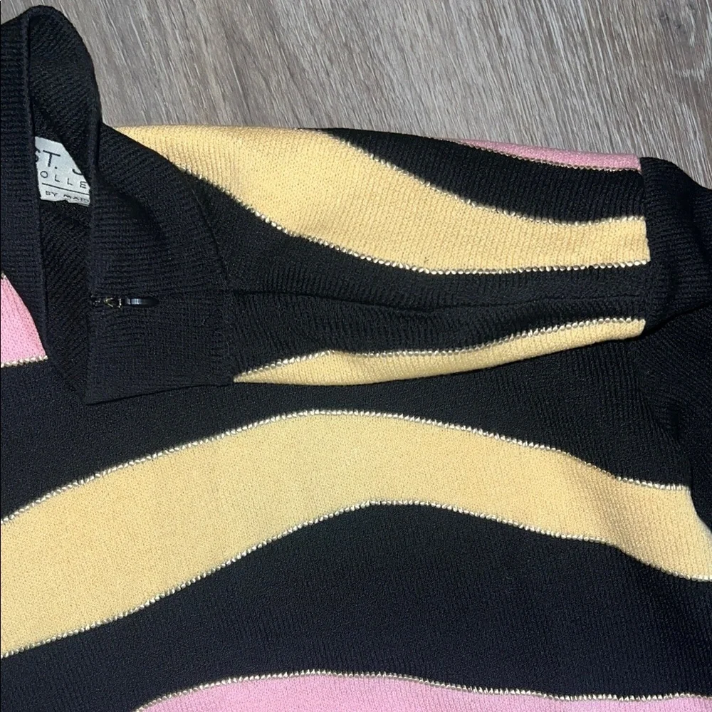 St. John Collection Black Sweater with Pink and Yellow Stripes - Picture 3 of 5
